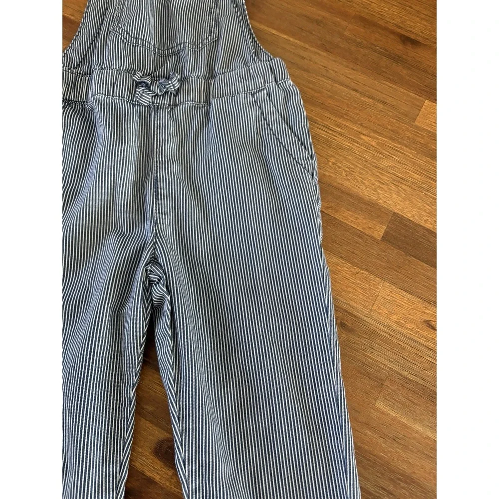 OshKosh Overalls Girls 4T Denim Blue Jean Hickory Stripes Vestbak Pants‎